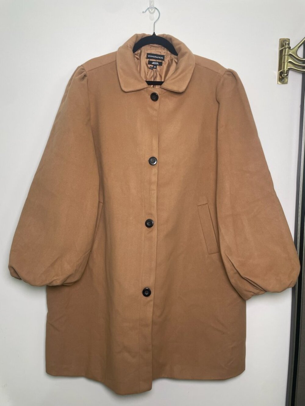 Wednesday's Girl Camel Balloon Sleeve Coat 22 NWT